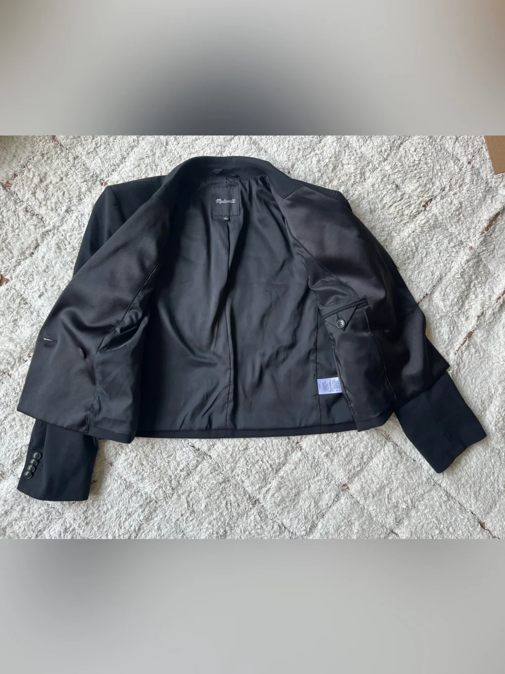 Madewell Black Double-Breasted Cropped Tuxedo Blazer, Size 8